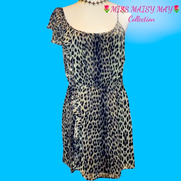 🐆 TOPSHOP Leopard dress, Sz 10, elastic waist, side ruffles, spaghetti straps - Picture 4 of 13